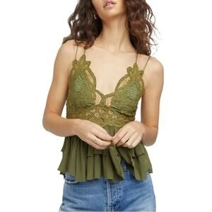 NWT FREE PEOPLE Adella Camisole Blouse in Olive Sparrow